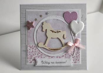 Kartka ręcznie robiona na narodziny dziecka konik