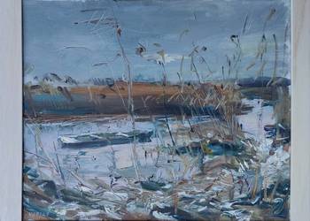 KOBZAR O. obraz olejny na płótnie "PIERWSZY ŚNIEG-NAREW" abstrakcja KresArt