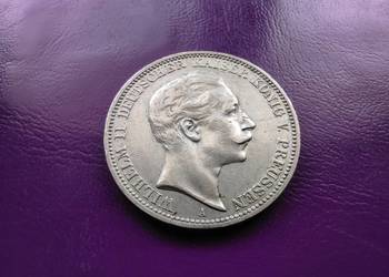 Moneta PRUSY 3 MARKI 1910 A - Srebro - Rzadkość / Piękna !