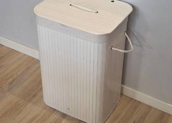 Kosz na pranie z pokrywą, bambus, biały, 72 L
