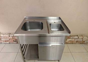 Zlew gastronomiczny 2-komorowy 90x70x90h z szafką i półką GN
