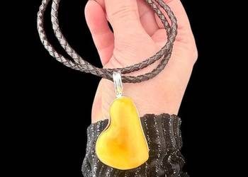 Wisior serce bursztyn bałtycki srebro 925 unikat rękodzieło