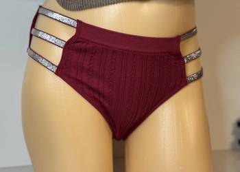 Majtki damskie bordowe z ozdobnymi paskami