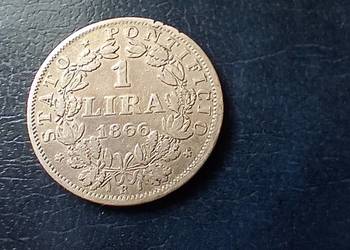 Stare monety 1 lir 1866 Włochy srebro