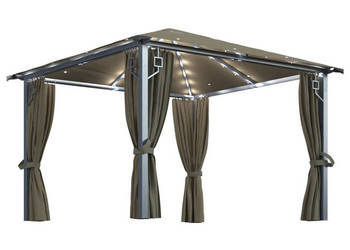Altana z zasłonami i lampkami LED 3x3 m taupe aluminium WM-3070334