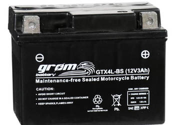 Akumulator motocyklowy GROM GTX4L-BS YTX4L-BS 12V 3Ah 60A P+
