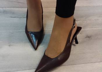 (40/41) Brązowe/czekoladowe czółenka wieczorowe z odkrytą piętą/ NOWE