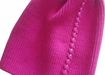 CZAPKA damska Różowa z kryształkami przejściowa Jesień -wiosna