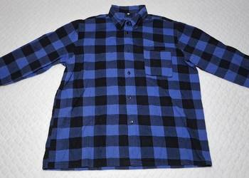 Koszula flanelowa, męska, rozpinana, długi rękaw, robocza w kratkę, niebies