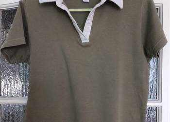 BLUZKA z krótkimi rękawami i kołnierzykiem, khaki, t-shirt