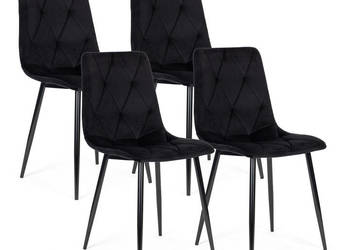 Komplet 4 krzeseł krzesło pikowane welurowe do jadalni i salonu czarne Mod…