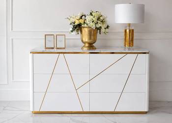 Komoda AVENUE Glamour 120cm Biało-Złota Wysoki Połysk Lakierowana OUTLET
