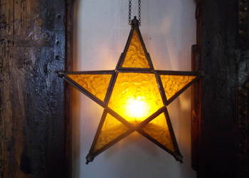 Stary Lampion Witrażowy Wiszący - Świecznik - Vintage