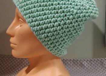 Czapka smerfetka, beanie seledyn  handmade szydełko