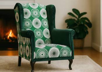 Fotel Uszak Designerski Wypoczynkowy Patchwork Welurowy Wygodny do Salonu