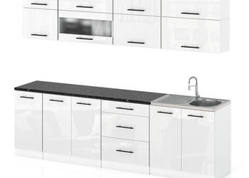 Meble Kuchenne Z Blatem Modułowe Kuchnia Robo Lux 2.6m Komplet Biały Połysk