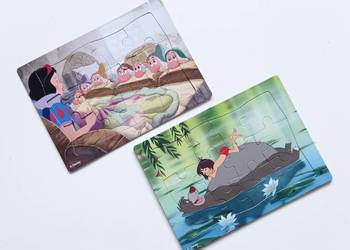 2x Puzzle Disney Księga dżungli i Śnieżka 12 elementów