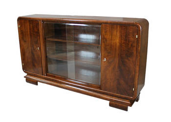 Niska biblioteka art - deco w orzechu / po renowacji / antyki / dostawa