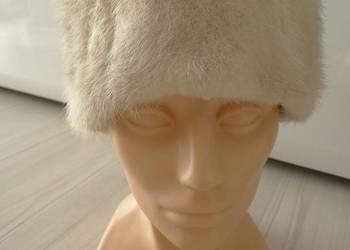 Czapka Futrzana z Norek Kremowa Toczek Futro Naturalne