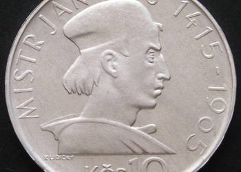 Czechosłowacja 10 koron 1965 - Jan Hus - srebro - stan 1 -