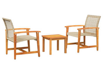 3-cz. zestaw mebli bistro beżowy rattan PE i drewno akacjowe WM-367603