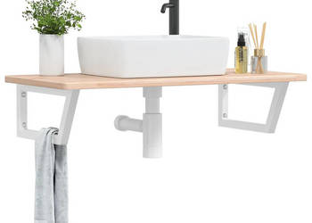 Półka ścienna pod umywalkę stal i lite drewno dębowe WM-3302386