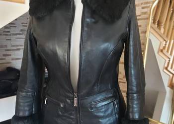 Elegancka włoska kurtka skórzana obszycia z lisa roz 34 XS