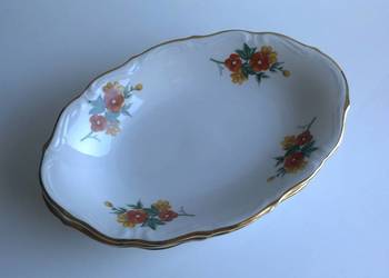 Półmiski Wałbrzych eleganckie złocone talerze czerwone 3 szt. porcelana PRL