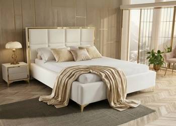Łóżko białe złote tapicerowane GOLD 140 z pojemnikiem