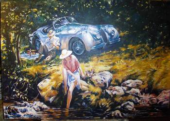 Kopia obrazu Alana Fearnleya "Jaguar XK 120 art "