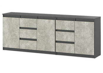 Komoda Nowoczesna Do Salonu 200cm 6 Szuflad Pojemna Szafka Szara Beton