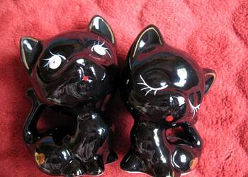 Kot - para czarnych kotków - Figurka - porcelana - 9 i 8 cm