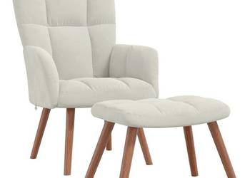 vidaXL Fotel z podnóżkiem, kremowy, obity aksamitem(SKU:328071)