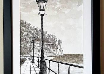 Rysunek Bulwar przy klifie 21x30/17,6x23,2 Stan nowy wykonanie ręczne