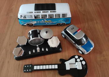 Mini perkusja gitara Tchibo autobus autko policyjne zabawka NOWA