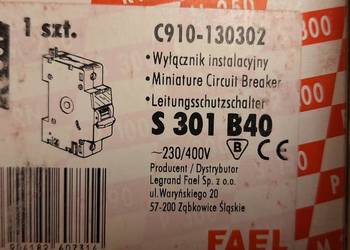Sprzedam wyłącznik FAEL S301 jednofazowy B40A