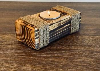 Drewniany świecznik na tealighty 1szt. – rustykalny, boho, handmade