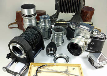 Exakta Varex IIa z obiektywem Biotar 2.58 z akcesoriami