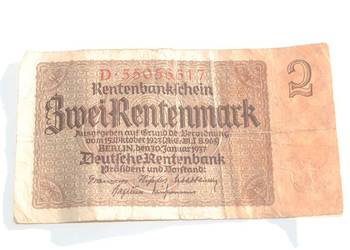 Stary banknot 2 marki 2 Rentenmark 1937 antyk Niemcy
