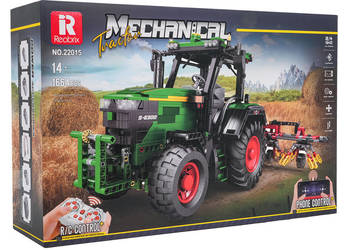 Klocki traktor zielony RC 1664 el 2.4GHz aplikacja LED zgrabiarka