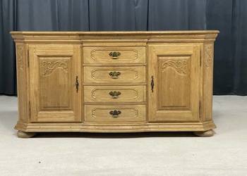 Stylowa komoda dębowa z rzeźbieniami i szufladami, lite drewno