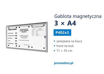 Gablota Magnetyczna Zamykana 3xA4 Wewnętrzna Aluminiowa P402x3