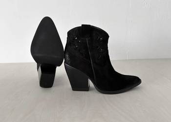 buty czarne - kowbojki - damskie - OCHNIK - skórzane zamszowe