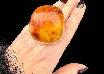 Pierścionek regulowany srebro 925 bursztyn bałtycki rękodzieło unikat