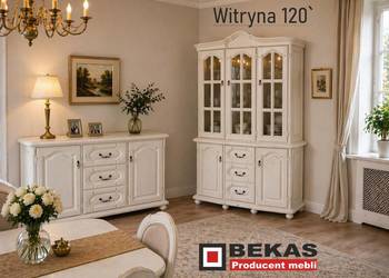 a Stylowa Biała Witryna 120` Bekas Styl Prowansalski Dąb
