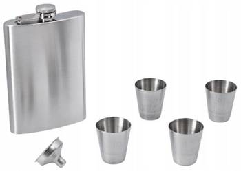 Elegancka Srebrna Piersiówka Z Czterema Kieliszkami Gentelo