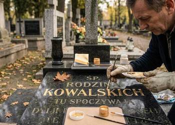 Renowacja liter i napisów, na grobie, pomniku, nagrobku, Oława, cena