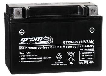 Akumulator motocyklowy GROM GTX9-BS YTX9-BS 12V 8Ah 130A L+