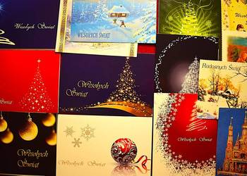 Świąteczne kartki z życzeniami - 14 sztuk.