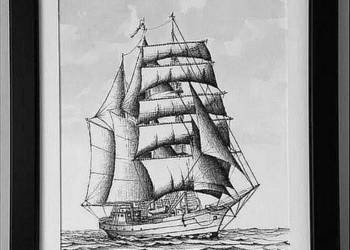 Obraz narysowany Żaglowiec 21x30/17x23 od autora